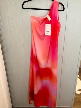 Baobab Coralina Dress In Valentin Pink Orange Maxi One Shoulder Size XS New